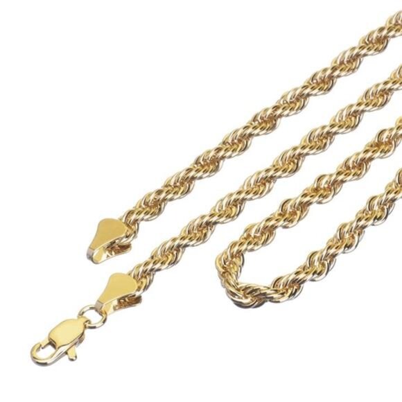 Unisex Gold Plated Solid Chain 24" 7mm Rope Chain Necklace 14K Gold Plated - Picture 4 of 5